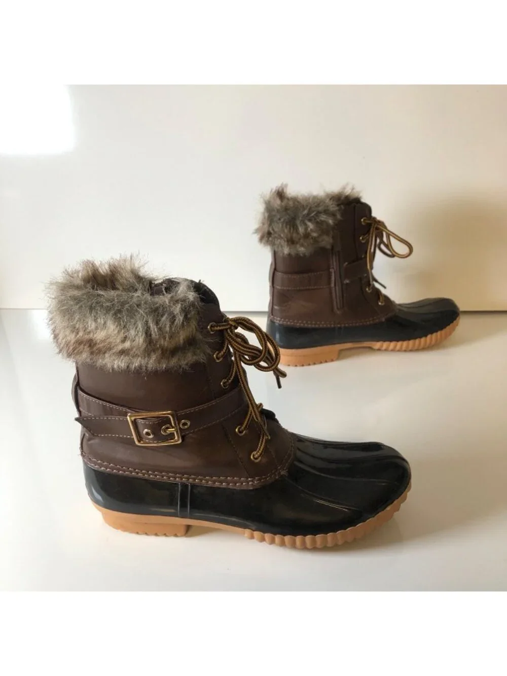 Nature Breeze Faux Fur Cuffs Duck Boots Lined Womens Size 7.5 Waterproof